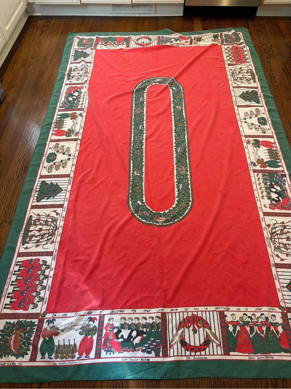 Vintage 12 days of Christmas Holiday Tablecloth - Seasonal Decorative Linen